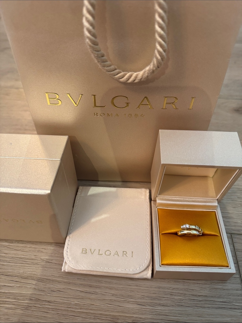 Bulgari Two-Band Gold Pinky Ring with Diamond Accents